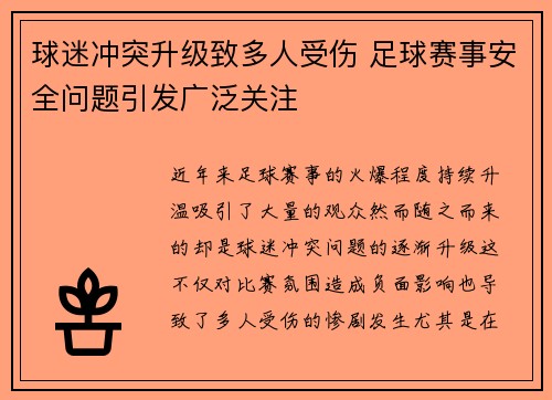 球迷冲突升级致多人受伤 足球赛事安全问题引发广泛关注